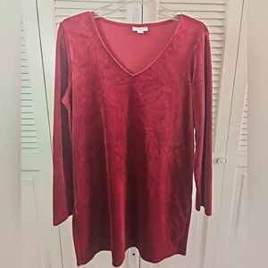 J Jill Pure Jill Long Sleeve Velvet Velour Tunic Shirt Blouse Medium Wine